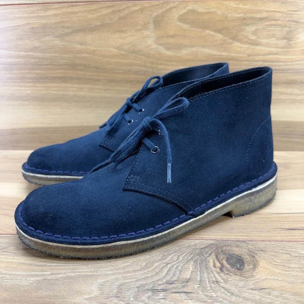 Clarks‎ Charles F Stead Chukka Boots Womens 8 M Navy Blue Suede Ankle